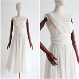 "Pink Sequins & Pleats" Vintage 1950's Ivory & Pink Pleated Dress  UK 4-6 US 0-2