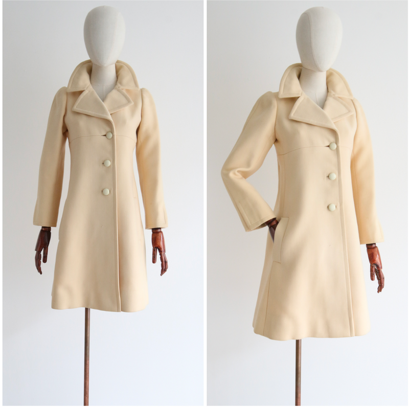"Yves Saint Laurent" Vintage 1960's Yves Saint Laurent Wool Coat UK 8 US 4