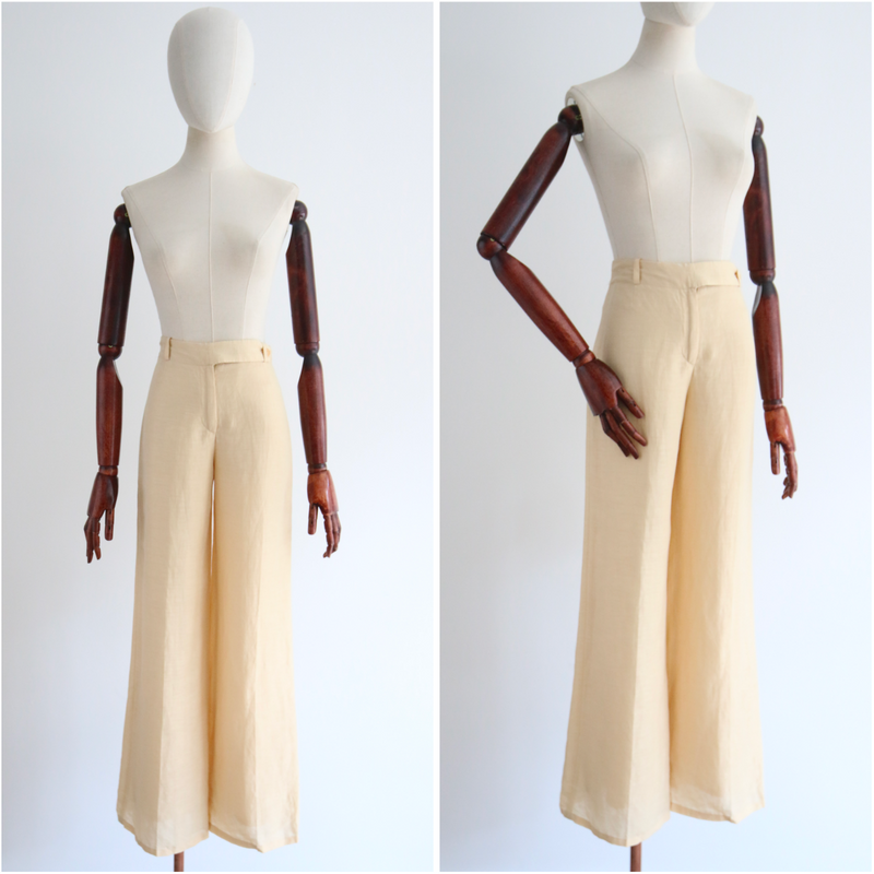 "Linen & Silk" Vintage Buttermilk Linen & Silk Emporio Armani Trousers UK 8 US 4