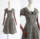 "Monochrome Bouquet" Vintage 1950's Monochrome Floral Print Dress UK 10 US 6
