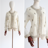 "Iridescent Sequins & Pearls" Vintage 1960's Embellished Cardigan UK 14 US 10