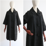 "Brocade Bursts" Vintage 1950's Black Silk Brocade Duster Coat 10-14 US 6-10