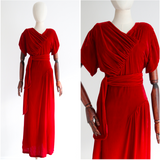 "Crimson Night" Vintage 1930's Crimson Red Velvet Evening Dress UK 14 US 10