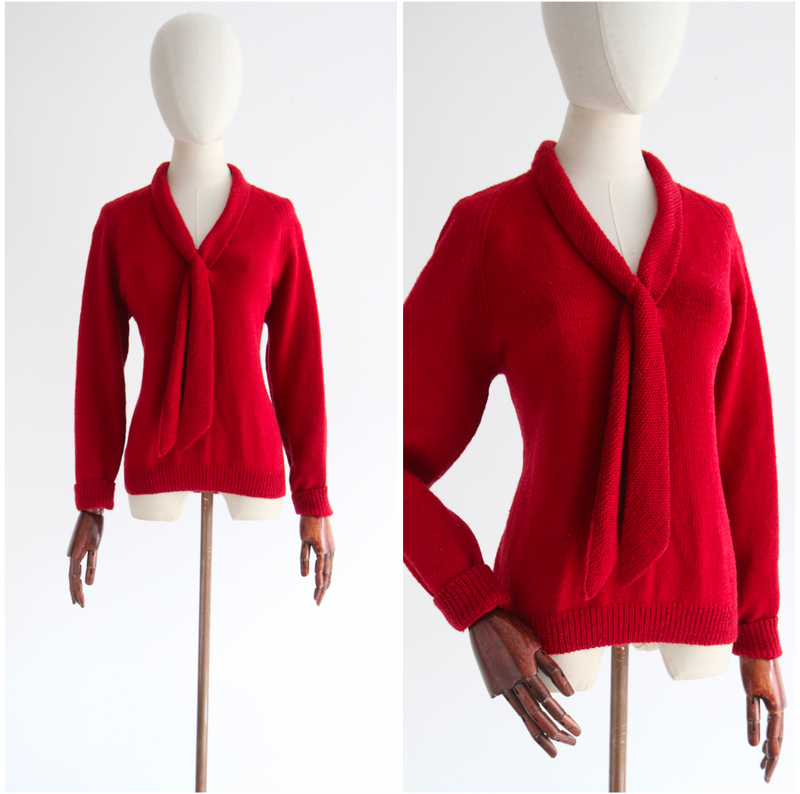 "Carmine Red" Vintage 1950's Red Knitted Jumper UK 14 US 10
