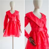 "A Rush Of Roses" Vintage 1960's Raspberry Pink Silk Organza Rose Print Dress UK 10 US 6