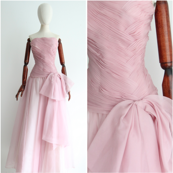 "Lilac Pleats & Bows" Vintage 1950's Lilac Silk Organza Pleated Evening Gown UK 6 US 2