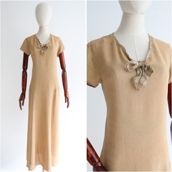"Gold Assuit Lurex" Vintage 1960's Gold Assuit Pattern Lurex Dress UK 12-14 US 8-10