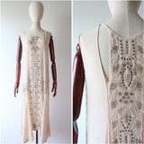 "Blush & Silver Beadwork" Vintage 1920's Blush Silk Chiffon Beaded Dress UK 8-10 US 4-6