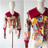 "Jewel Tone Lamé & Velvet" Vintage 1950's Jewel Tone Floral Lamé & Burgundy Velvet Jacket UK 12 US 8