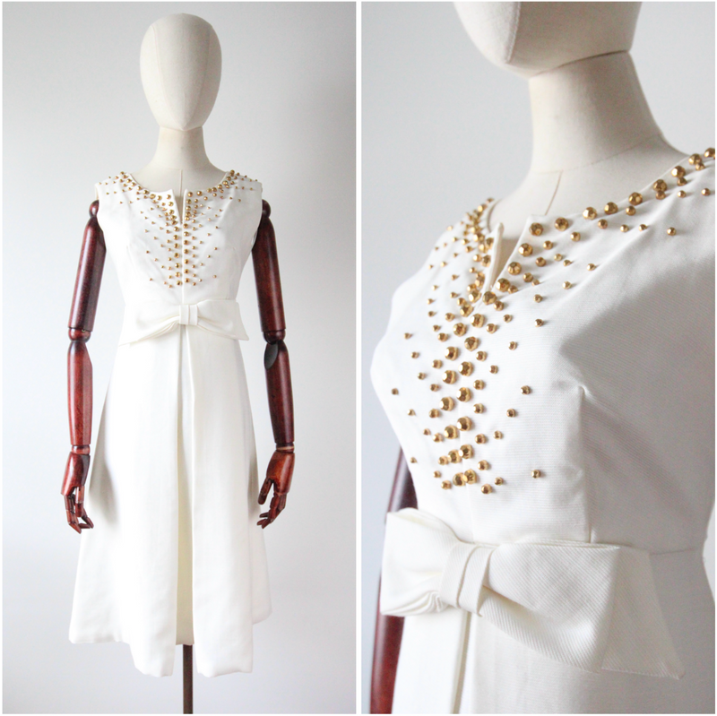 "Gold Studded Sky" Vintage 1960's Gold Studded Embellished Dress UK 8-10 US 4-6