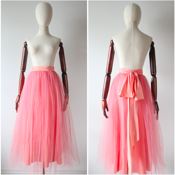 "Peach & Pink Tulle" Vintage 1950's Peach Rayon & Pink Tulle Skirt UK 4-6 US 0-2