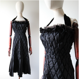 "Pleated Silk & Diamond Velvet" Vintage 1950's Silk & Velvet Pleated Cocktail Dress UK 8 US 4