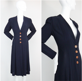 "Navy Seams" Vintage 1930's Navy Blue Princess Seam Spring Coat UK 12 US 8