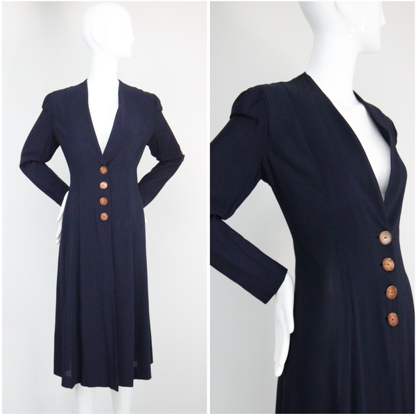 "Navy Seams" Vintage 1930's Navy Blue Princess Seam Spring Coat UK 12 US 8