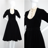 "Rhinestone Buttons & Velvet" Vintage 1950's Rhinestone Button & Velvet Dress UK 8 US 4