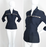 "The Timekeeper" Vintage 1940's Navy Blue Silk & Roman Numeral Jacket UK 8 US 4