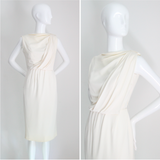 "Draped Pleating" Vintage 1950's Cream Draped & Pleated Dress UK 8 US 4