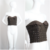 "Sequin Bustier" Vintage 1950's Charcoal Cotton & Pink Sequin Bustier UK 12 US 8