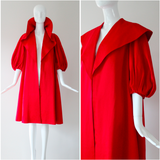 "En Rouge" Vintage 1950's Red Satin Shawl Collar Swing Coat UK 8 US 4