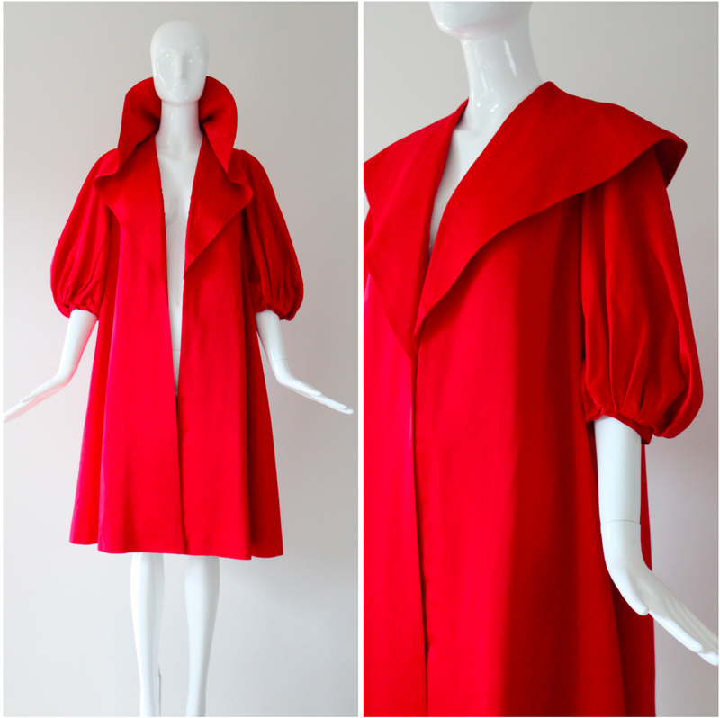"En Rouge" Vintage 1950's Red Satin Shawl Collar Swing Coat UK 8 US 4