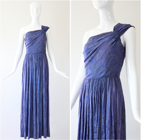 "Midnight Lamé" Vintage 1930's Midnight Blue Silk Lamé Evening Gown UK 8 US 4