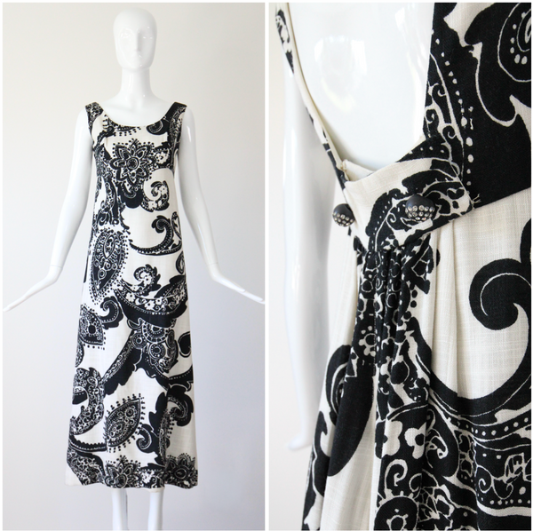 "Rhinestones & Monochrome" Vintage 1960's Monochrome Dress UK 10 US 6