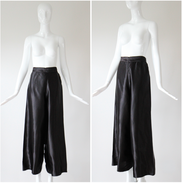 "Satin Loungewear" Vintage 1940's Black Rayon Satin Pyjama Pants UK 8 US 4