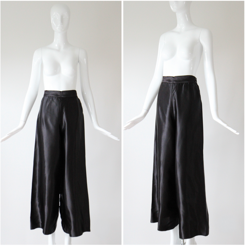 "Satin Loungewear" Vintage 1940's Black Rayon Satin Pyjama Pants UK 8 US 4