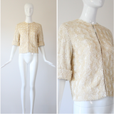 "Textural Sequins" Vintage 1950's Cream Sequin Embellished Cardigan UK 12 US 8