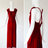 "Racing Red Velvet" Vintage 1930's Red Velvet Racer Back Dress & Matching Jacket UK 6-8 US 2-4
