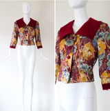 "Jewel Tone Lamé & Velvet" Vintage 1950's Jewel Tone Floral Lamé & Burgundy Velvet Jacket UK 12 US 8