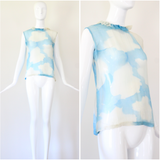 "Blue Sky Silk" Vintage 1930's Silk Chiffon Blue Sky Blouse UK 10 US 6