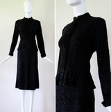 "Divine Beadwork" Vintage 1940's Crepe Silk Beaded Suit UK 10 US 6