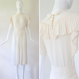 "Cream Pleats" Vintage 1940's Cream Crepe Silk Pleated Dress UK 10 US 6
