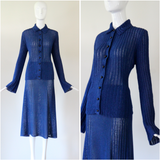 "Fluted Knit" Vintage 1930's Navy Blue Knitwear Suit UK 14 US 10
