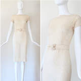 "Cream Lace & Ivory Beads" Vintage 1950's Cream Lace Beaded & Sequinned Dress UK 6 US 2