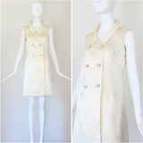 "Cream Silk Brocade" Vintage 1960's Cream Silk Brocade Longline Waistcoat UK 8 US 4
