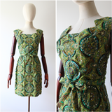 "Peacock Palette" Vintage 1960's Pat Sandler Paisley Silk Brocade Beaded Cocktail Dress UK 6 US 2