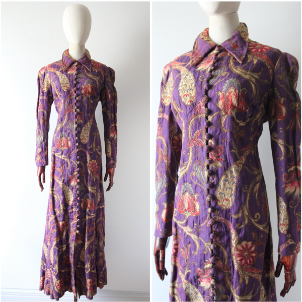 "The Peacock Garden" Vintage 1930's Imperial Magenta Silk Brocade Floral Coat UK 14 US 10