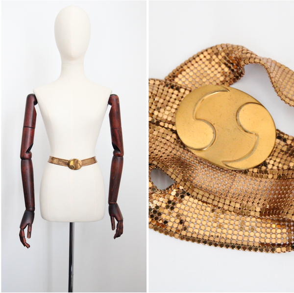 "Yin & Yang" Vintage 1960's Whiting & Davis Gold Mesh Belt UK 8 US 4