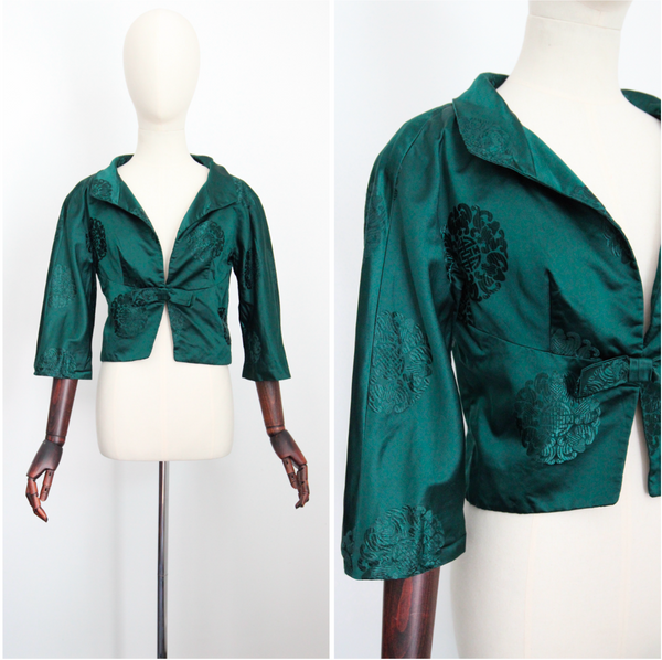 "Sacramento Green Satin" Vintage 1950's Sacramento Green Satin Jacket UK 6-8 US 2-4