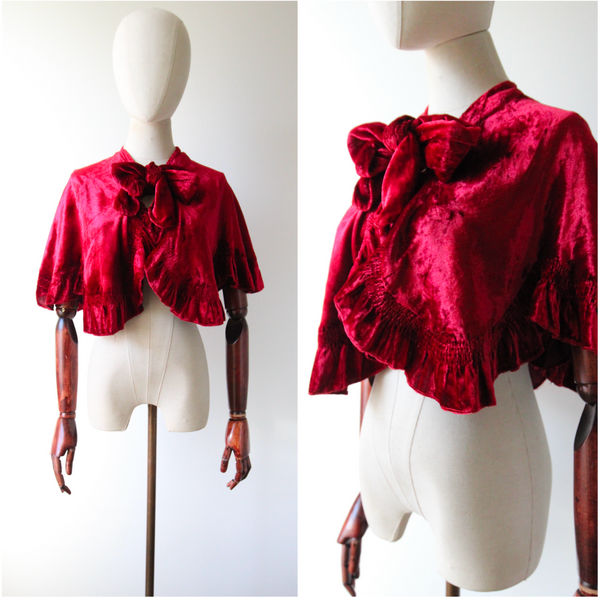 "Ruby Silk Velvet" Vintage 1930's Ruby Red Silk Velvet Cape UK 8-14 US 4-10