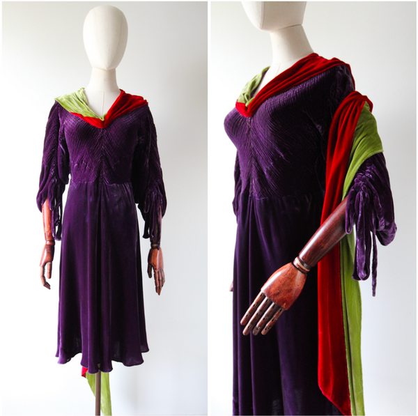 "Trio of Velvet" Vintage 1930's Trio of Velvet Cocktail Dress UK 10-14 US 6-10