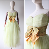 "Pistachio Tulle" Vintage 1950's Pistachio Tulle & Bow Dress UK 6 US 2