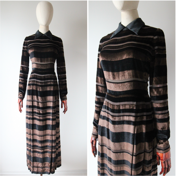 "Nina Ricci" Vintage 1960's Striped Silk Velvet Nina Ricci Evening Gown UK 8-10 US 4-6