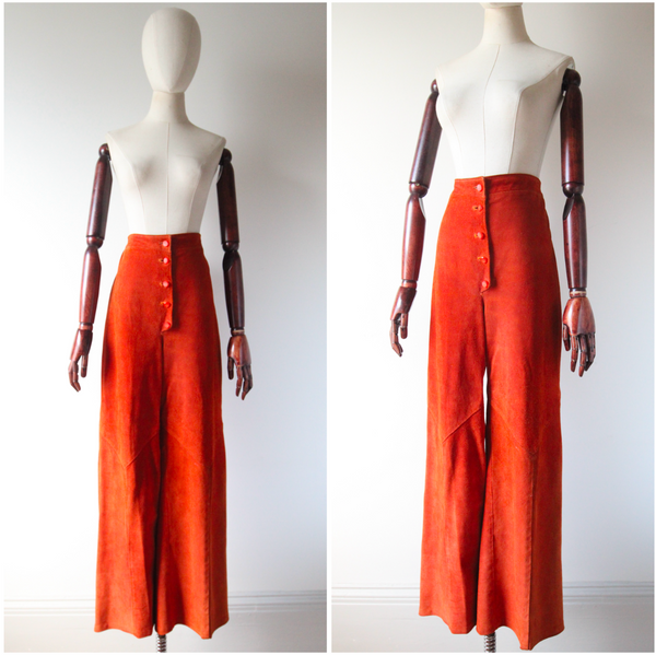 "Ginger Suede" Vintage 1970's Wide Leg Ginger Suede High Rise Trousers UK 12 US 8