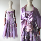 "Beaded Lilacs" Vintage 1950's Beaded Lilac Dress & Jacket UK 8 US 4