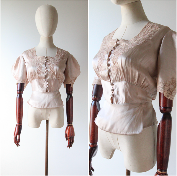 "Blush Champagne Silk & Lace" Vintage 1930's Blush Silk & Lace Blouse UK 8-10 US 4-6