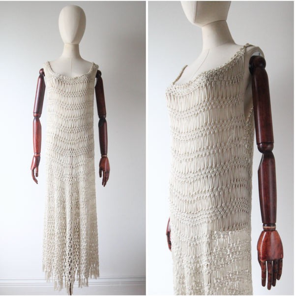 "Cream Knots" Vintage 1920's Cream Knotted CrochetDress UK 10-16 US 6-12