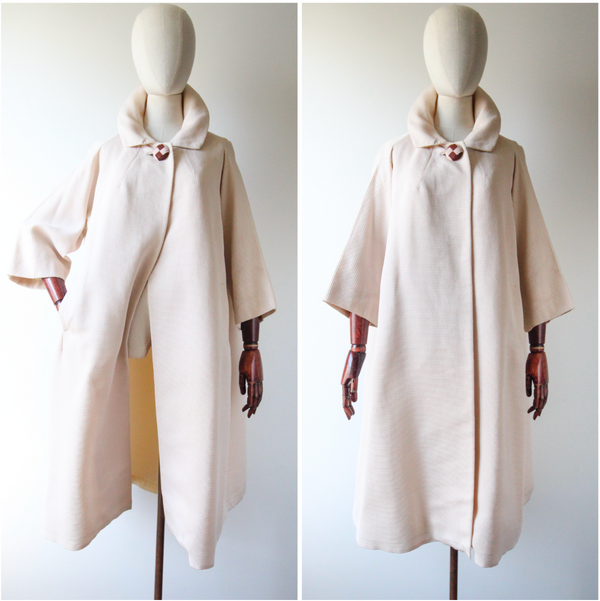 "Cream Silk Faille" Vintage 1950's Cream Silk Faille Coat UK 10-14 US 6-10